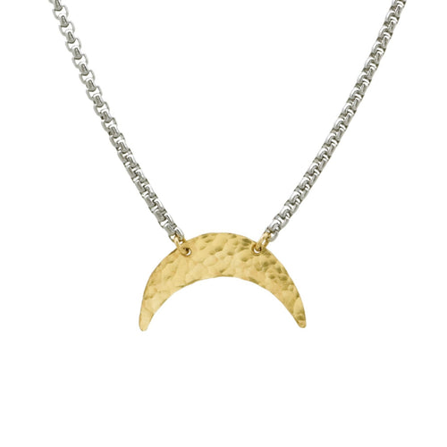 Crescent Moon Mixed Metals Necklace 14K Gold-filled & Stainless Steel
