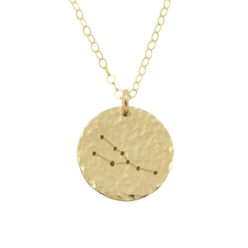 Hammered Zodiac Constellation Necklace on a classic cable chain. Made of 14k gold-filled, four different length options.